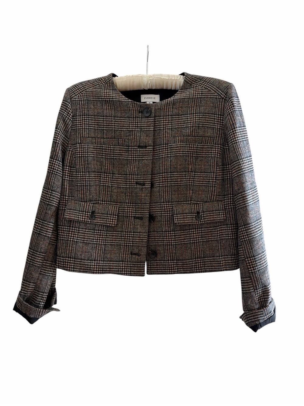 Evereve Plaid Cropped Blazer in Brown and Black